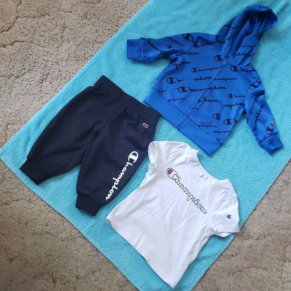 Very Gently Used Champion 3 Pc Set - T-Shirt Pants and Zip Up Hoodie - Sz 18M